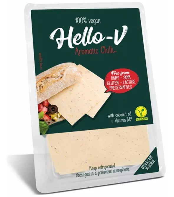 *HELLO-V Roślinna alternatywa sera z chilli plastry (140g)