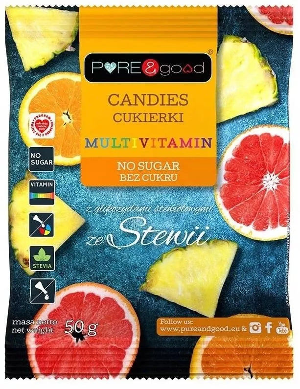 PURE & GOOD Cukierki multivitamin ze stewią bez cukru 50g