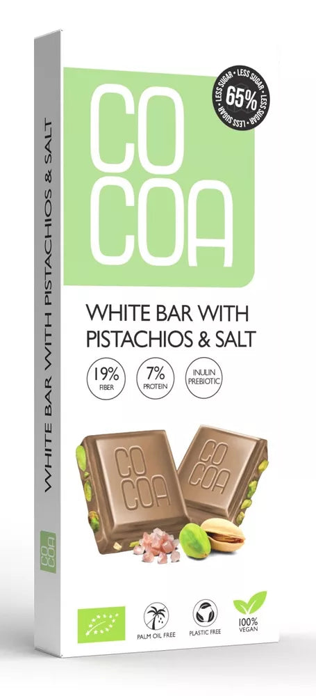 COCOA Tabliczka biała z pistacjami i solą 60 % mniej cukru (40 g) - BIO