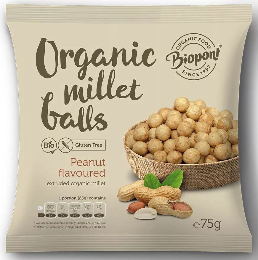 BIOPONT Chrupki jaglane z orzeszkami ziemnymi bezglutenowe (75 g) - BIO