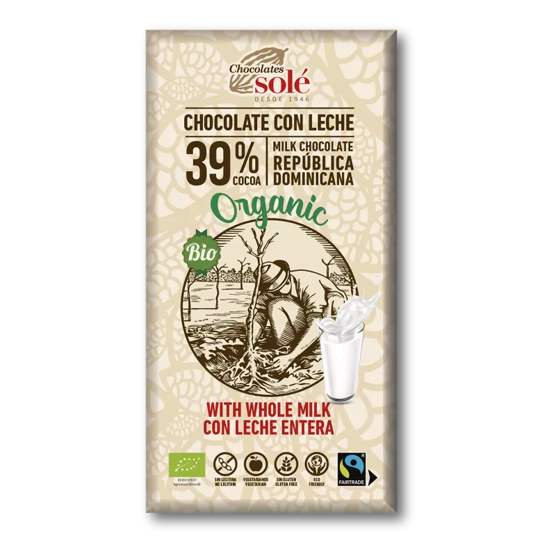 SOLE Czekolada pełnomleczna 39% bezglutenowa (100 g) - BIO