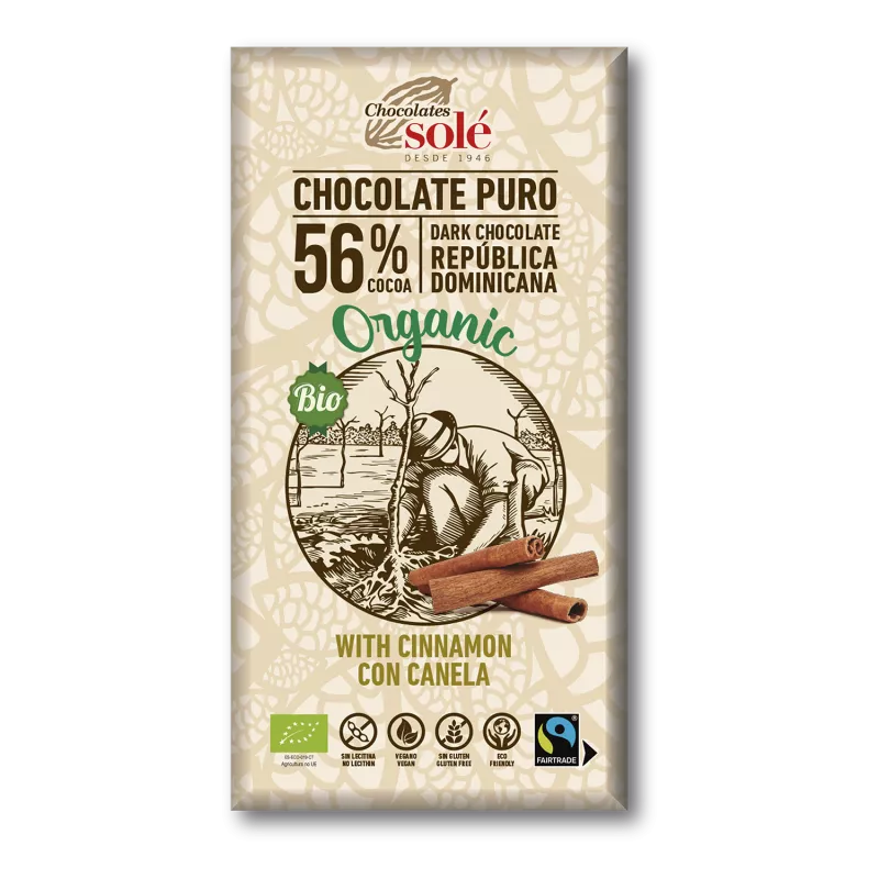 SOLE Czekolada gorzka 56% kakao z cynamonem bezglutenowa (100 g) - BIO