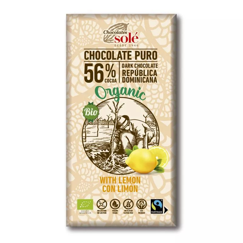 SOLE Czekolada gorzka 56% kakao z cytryną bezglutenowa (100 g) - BIO