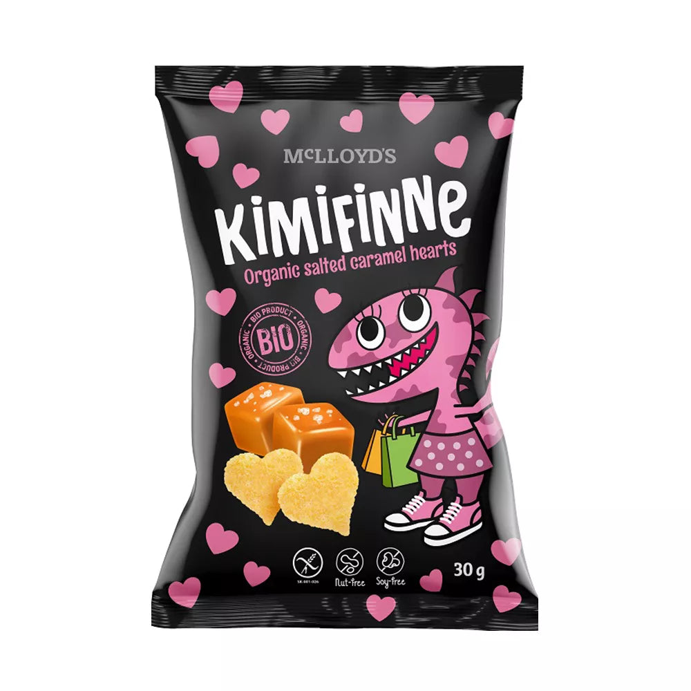 Chrupki kukurydziane o smaku słonego karmelu, bezglutenowe BIO (30g) - KIMIFINNE