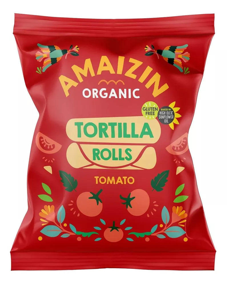 AMAIZIN Chipsy kukurydziane rolls o smaku pomidorowym bezglutenowe (100 g) - BIO