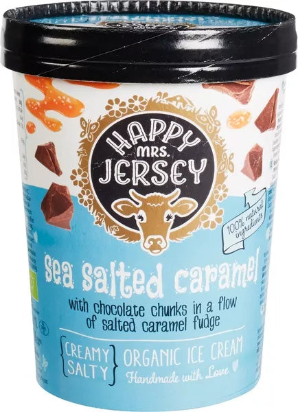 ***HAPPY MRS. JERSEY Lody o smaku karmelowym z kawałkami czekolady (500 ml) - BIO