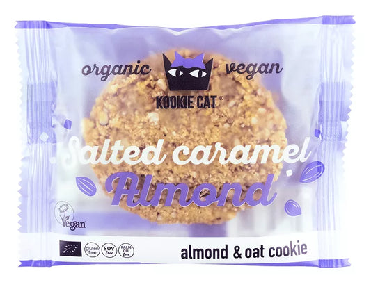 KOOKIE CAT Ciastko wegańskie z solonymi karmelizowanymi migdałami, bezglutenowe (50 g) - BIO