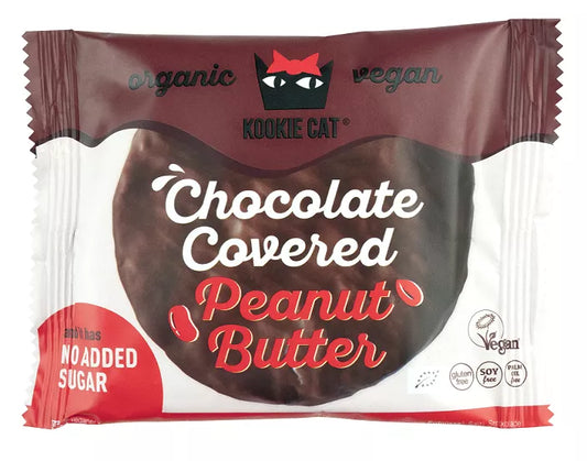 KOOKIE CAT Ciastko wegańskie z czekoladą bez dodatku cukrów i z kremem z orzeszków ziemnych, bezglutenowe (50 g) - BIO