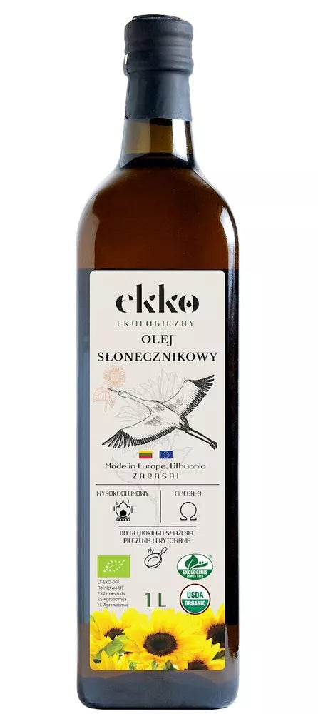 EKKO Olej słonecznikowy wysokooleinowy tłoczony na zimno (szkło) (1 L) - BIO