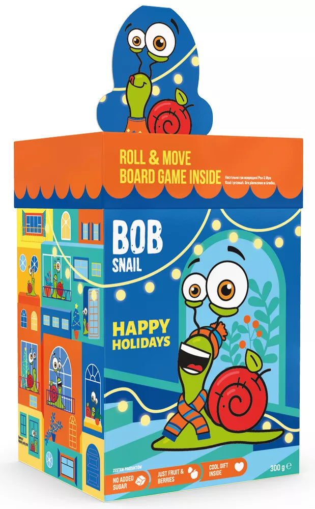 BOB SNAIL  Zestaw świąteczny - przekąski owocowe z grą i zabawką bez dodatku cukrów bezglutenowe (300 g) - produkt sezonowy