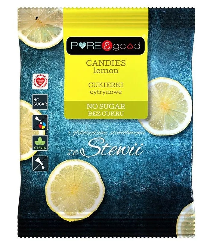 PURE & GOOD Cukierki cytrynowe ze stewią bez cukru 50g