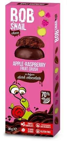 BOB SNAIL Przekąska jabłkowo-malinowa w ciemnej belgijskiej czekoladzie (30g)