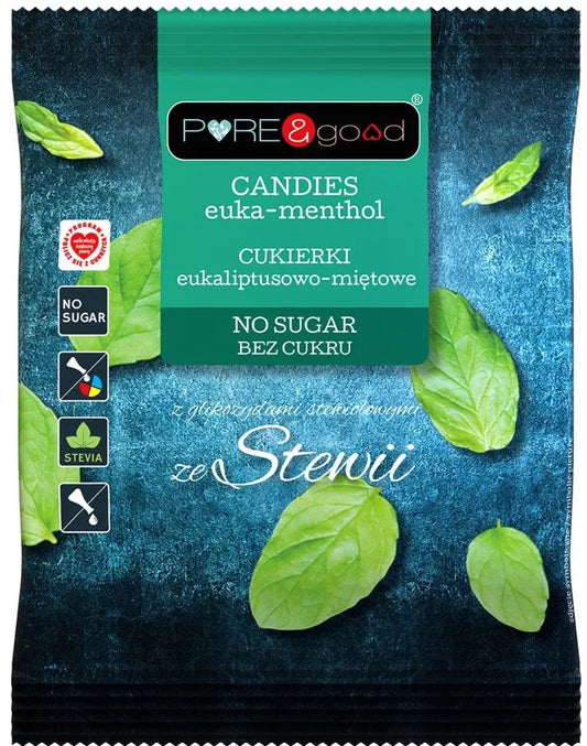 PURE & GOOD Cukierki eukaliptusowo-miętowe ze stewią bez cukru (50g)