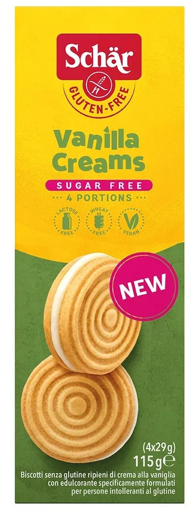 SCHAR Ciastka z kremem waniliowym bezglutenowe, bez cukru - Vanilla Creams (115 g)