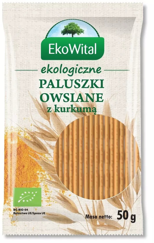 EKOWITAL Paluszki owsiane pełnoziarniste z kurkumą BIO 50 g