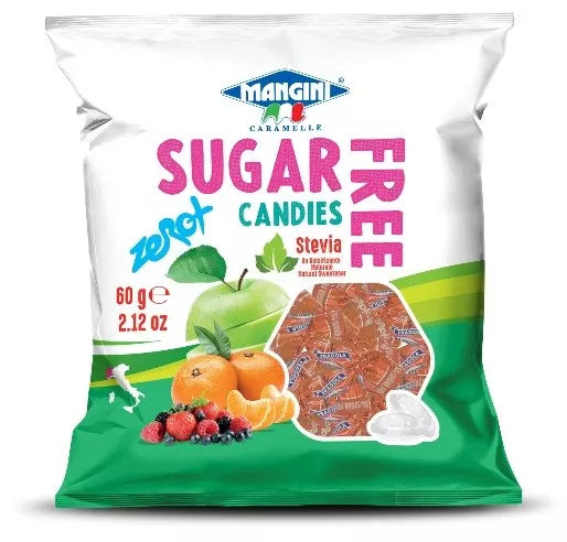 MANGINI Cukierki o smaku zielonego jabłka ze stewią bez cukru (60 g)
