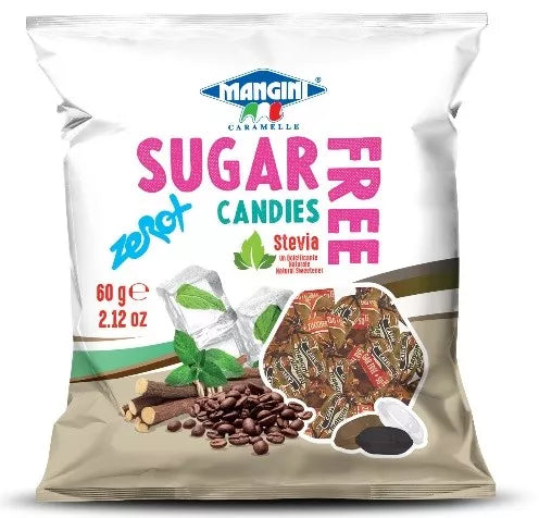 MANGINI Cukierki o smaku truskawkowym ze stewią bez cukru (60 g)