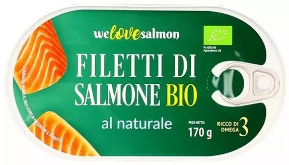 WE LOVE SALMON Kawałki łososia w oliwie z oliwek extra virgin (125g) - BIO