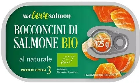 WE LOVE SALMON Kawałki łososia w zalewie naturalnej (125g) - BIO