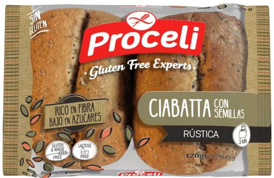 PROCELI Ciabatta z ziarnami - bułki do zapiekania bezglutenowe bez laktozy (120 g)