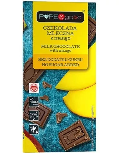 PURE & GOOD Czekolada bezglutenowa mleczna z mango bez dodatku cukru (75g)