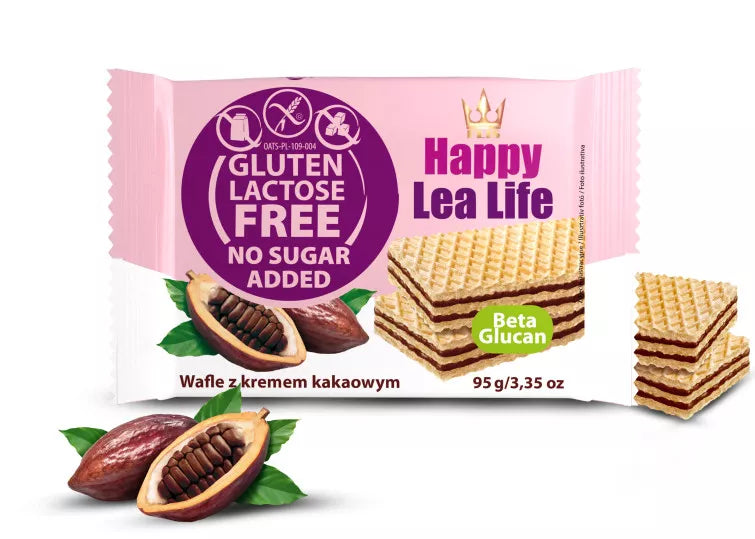 LEA LIFE Wafle kakaowe bez glutenu, bez laktozy, bez dodatku cukru (95g)