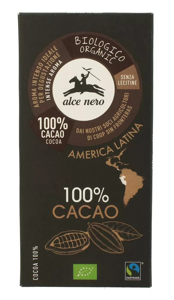 ALCE NERO Tabliczka czekolady gorzkiej 100 % kakao bez cukru (50g) - BIO