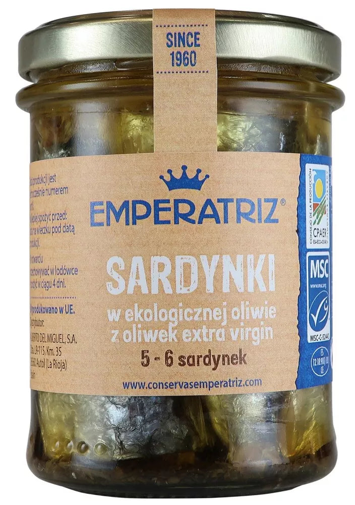 EMPERATRIZ Sardynki europejskie w BIO oliwie z oliwek extra virgin (słoik) (190 g) (133 g)