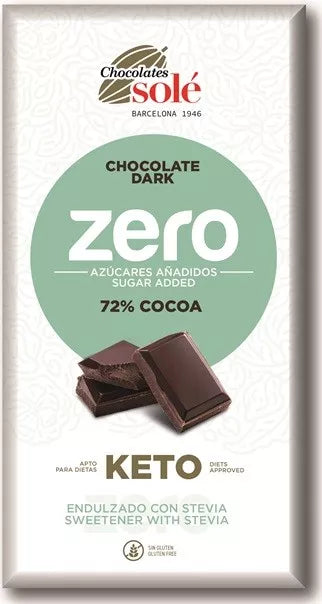 SOLE Czekolada bezglutenowa gorzka 72% kakao bez dodatku cukru ze stewią KETO (100 g)
