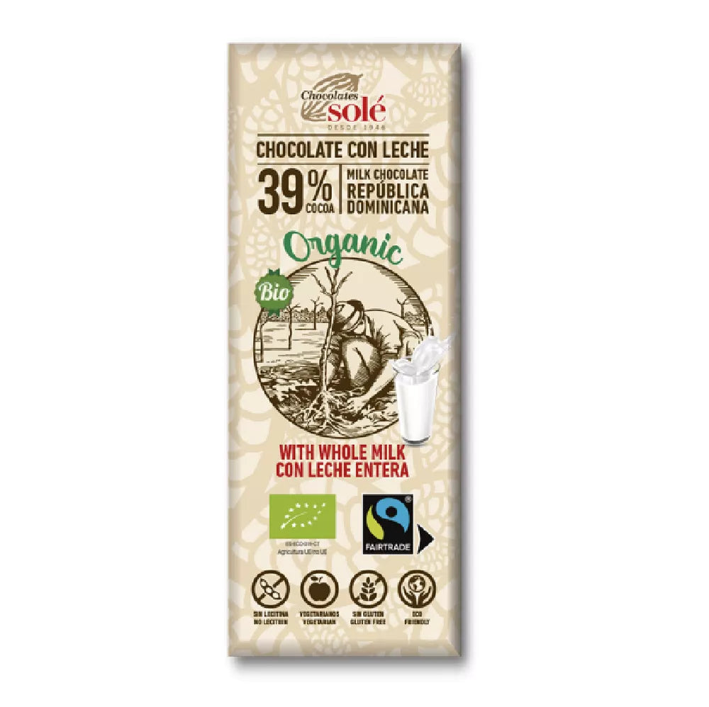 SOLE Czekolada pełnomleczna 39% bezglutenowa (100 g) - BIO