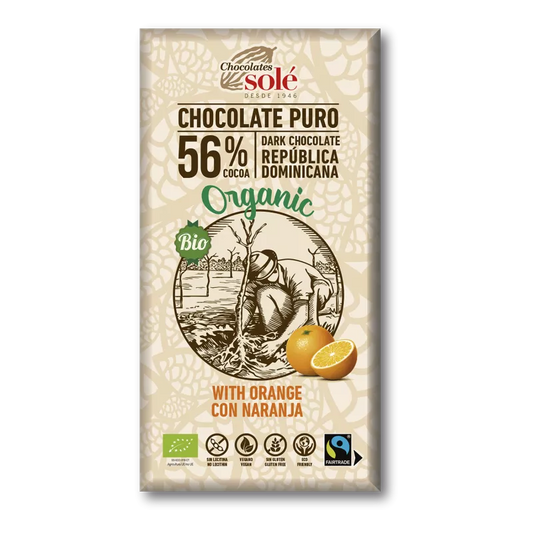 SOLE Czekolada gorzka 56% kakao z pomarańczą bezglutenowa (100 g) - BIO
