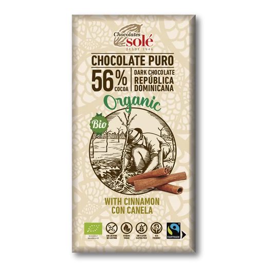 SOLE Czekolada gorzka 56% kakao z cynamonem bezglutenowa (100 g) - BIO