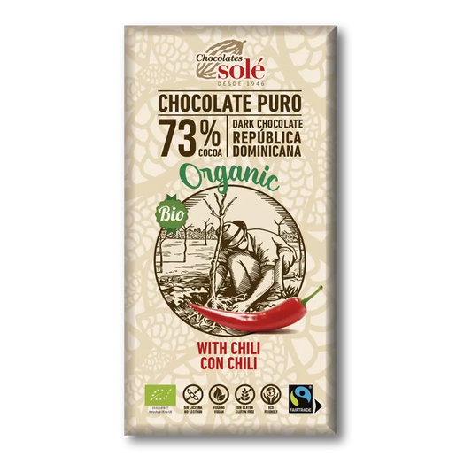 SOLE Czekolada gorzka 73% kakao z chili bezglutenowa (100 g) - BIO
