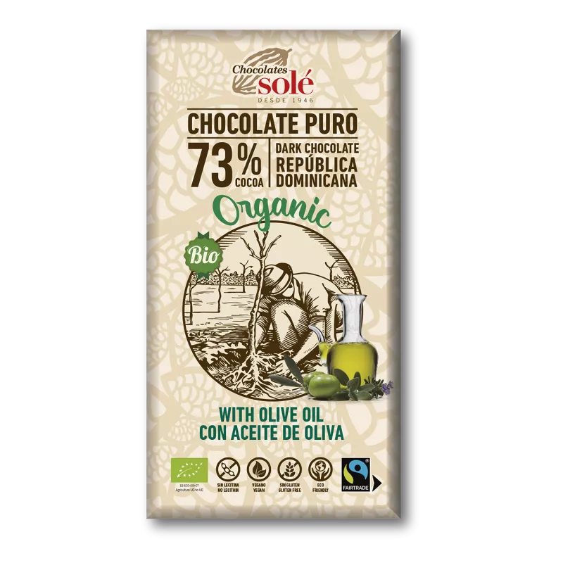 SOLE Czekolada gorzka 73% kakao z oliwą z oliwek  bezglutenowa (100 g) - BIO