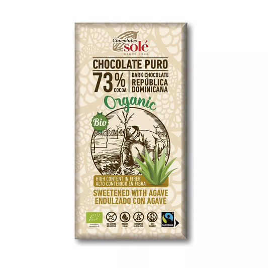 SOLE Czekolada gorzka 73% kakao słodzona syropem z agawy bezglutenowa (100 g) - BIO