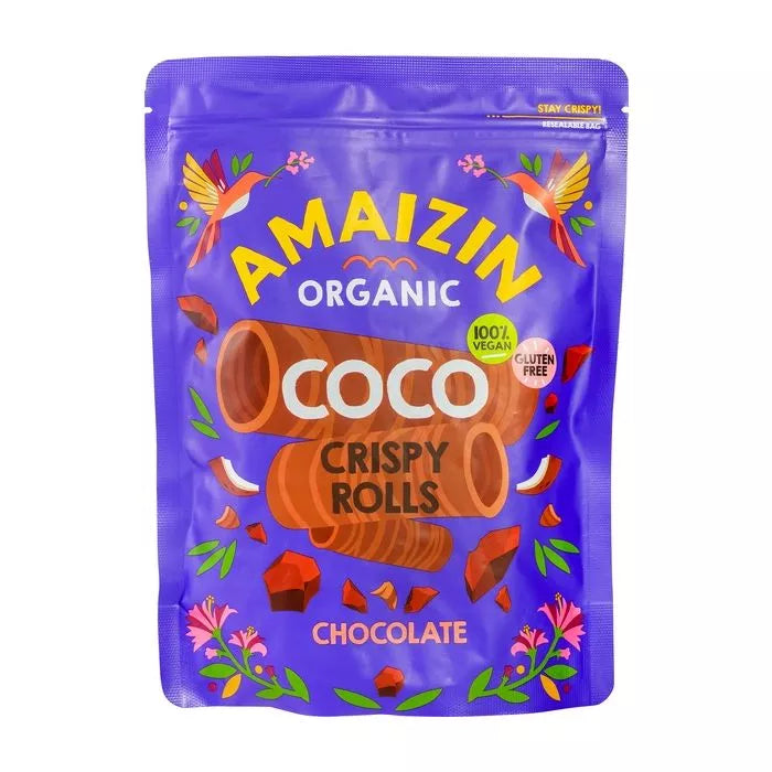 AMAIZIN Rollsy chrupiące rurki kokosowo czekoladowe bezglutenowe (140 g) - BIO