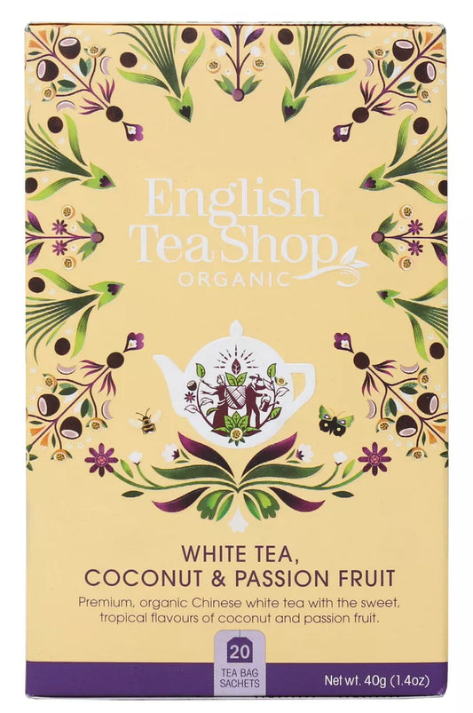ENGLISH TEA SHOP Herbata biała z trawą cytrynową, kakao, imbirem, marakują i kokosem (20x2g) (40g) - BIO